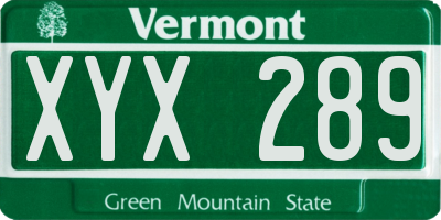 VT license plate XYX289