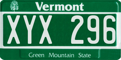 VT license plate XYX296