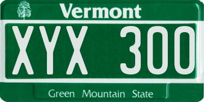 VT license plate XYX300