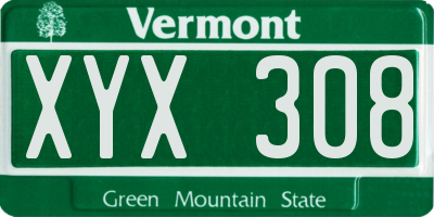 VT license plate XYX308