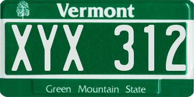 VT license plate XYX312