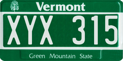 VT license plate XYX315