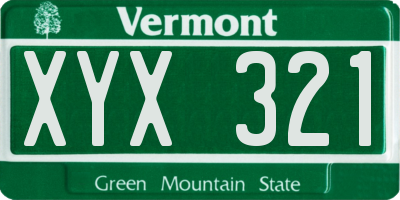 VT license plate XYX321