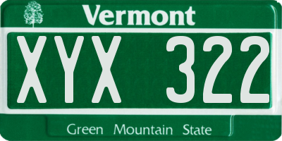 VT license plate XYX322