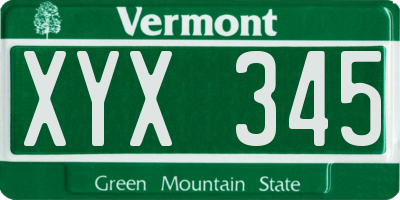 VT license plate XYX345