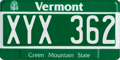 VT license plate XYX362