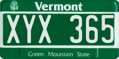 VT license plate XYX365