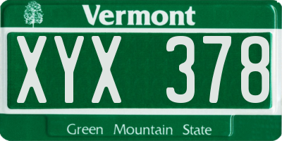 VT license plate XYX378