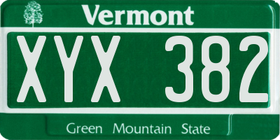 VT license plate XYX382