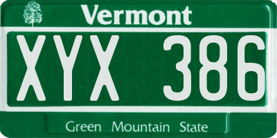 VT license plate XYX386