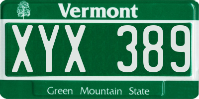 VT license plate XYX389