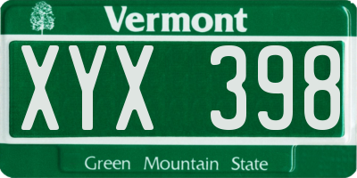 VT license plate XYX398