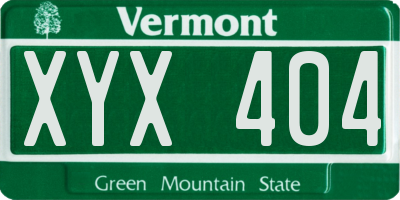 VT license plate XYX404
