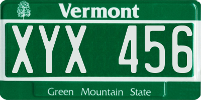 VT license plate XYX456