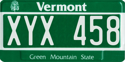 VT license plate XYX458