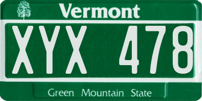 VT license plate XYX478