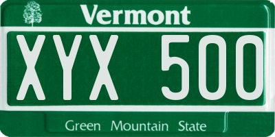 VT license plate XYX500