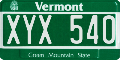 VT license plate XYX540