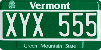 VT license plate XYX555