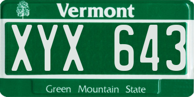 VT license plate XYX643