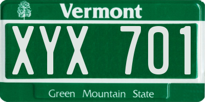 VT license plate XYX701