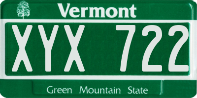 VT license plate XYX722