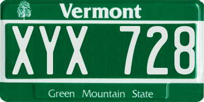 VT license plate XYX728