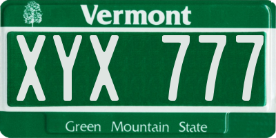 VT license plate XYX777
