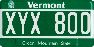VT license plate XYX800