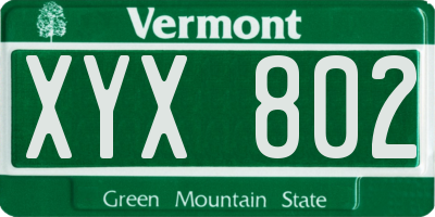 VT license plate XYX802