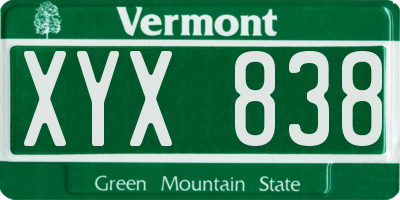 VT license plate XYX838