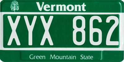 VT license plate XYX862