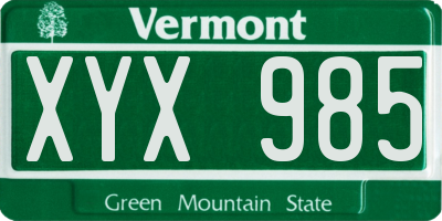 VT license plate XYX985