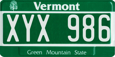 VT license plate XYX986