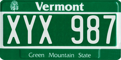 VT license plate XYX987