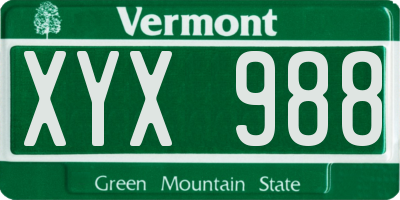 VT license plate XYX988