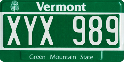 VT license plate XYX989