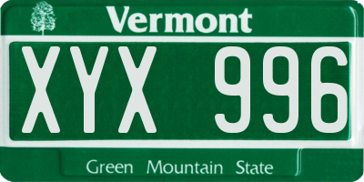 VT license plate XYX996