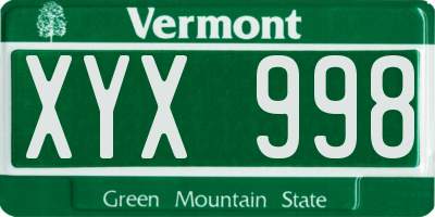 VT license plate XYX998