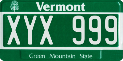 VT license plate XYX999