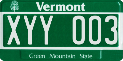 VT license plate XYY003