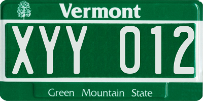 VT license plate XYY012