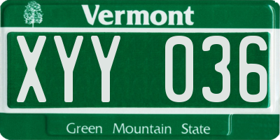 VT license plate XYY036