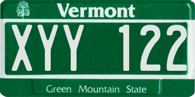 VT license plate XYY122