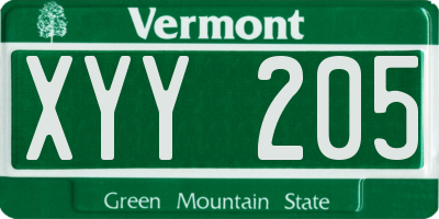 VT license plate XYY205