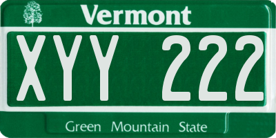 VT license plate XYY222