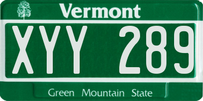 VT license plate XYY289