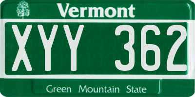 VT license plate XYY362
