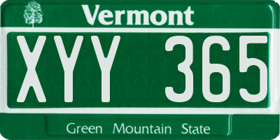 VT license plate XYY365