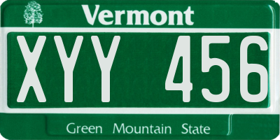 VT license plate XYY456